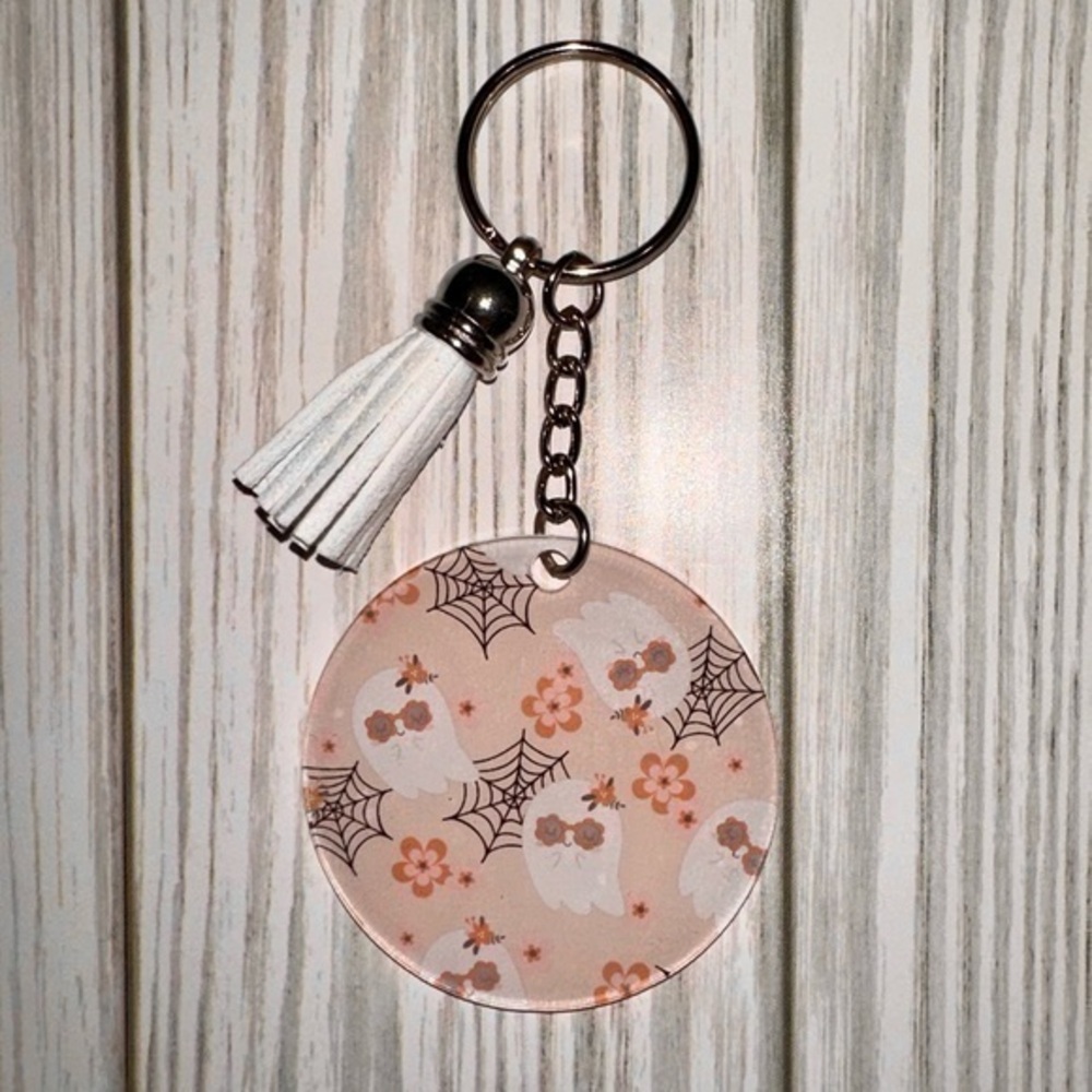 Floral peach ghosts Halloween keychain purse charm new